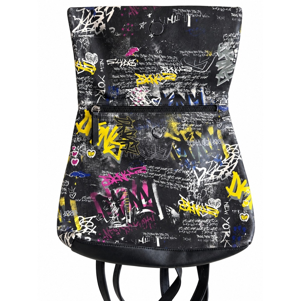 DKNY Graffiti Backpack Black Multicolor Street Art Y2K Urban Travel Bag - Picture 2 of 6